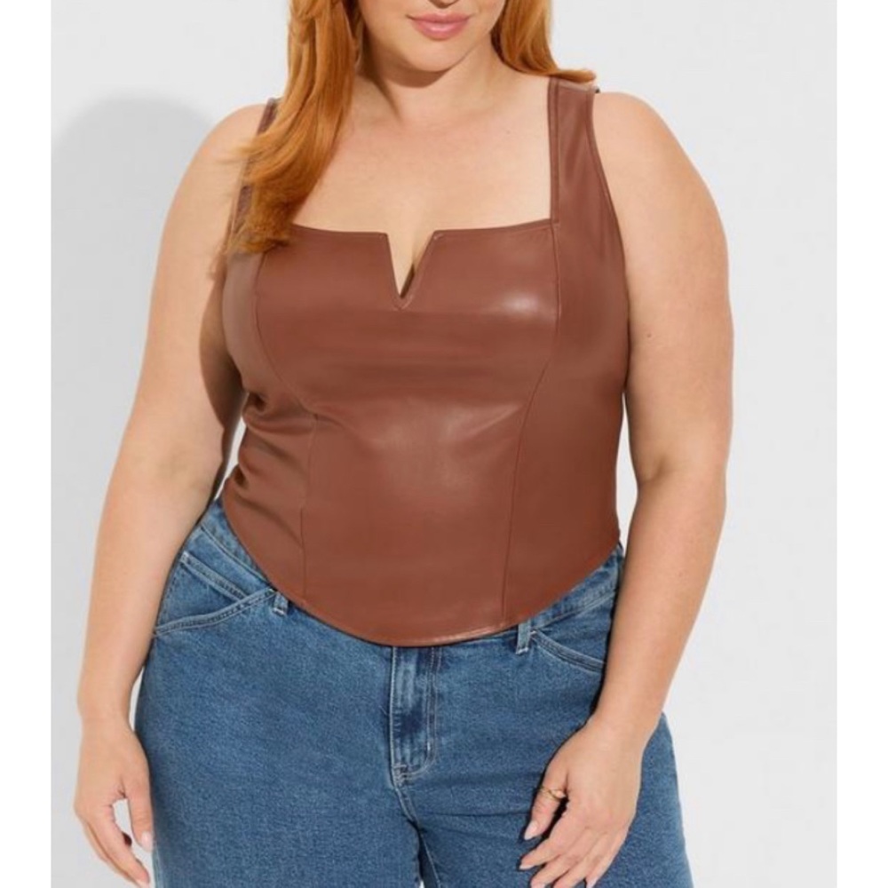 🆕 Brown Faux Leather Cropped Tank Top 1 1X 14 16 NWT Torrid New!